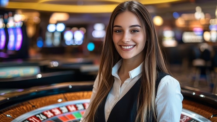 Live blackjack dealer interface on kpk100 login showing multi-camera studio feed